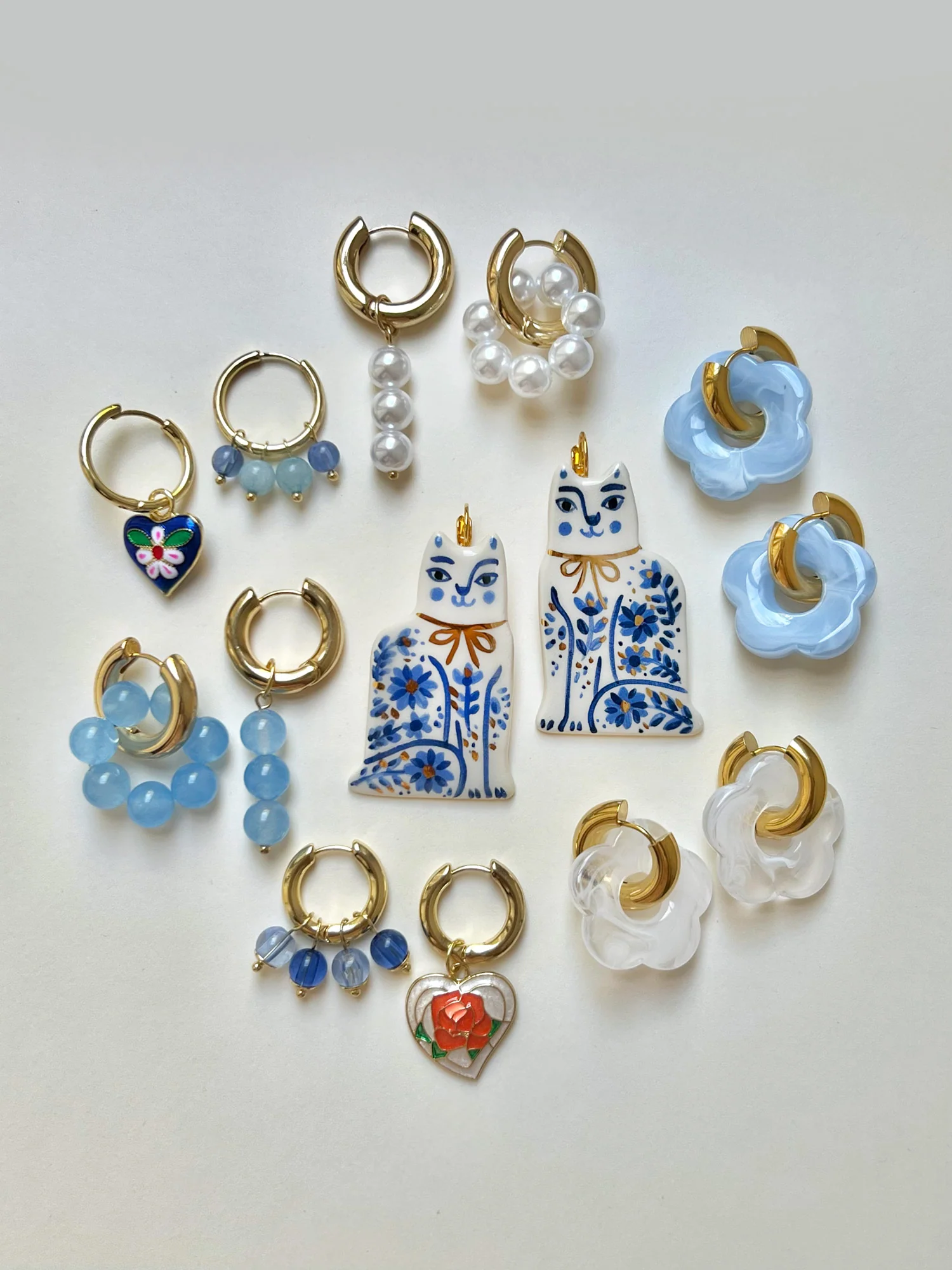 Rose Heart Mismatched Hoops with Blue Natural Stones - Image 5