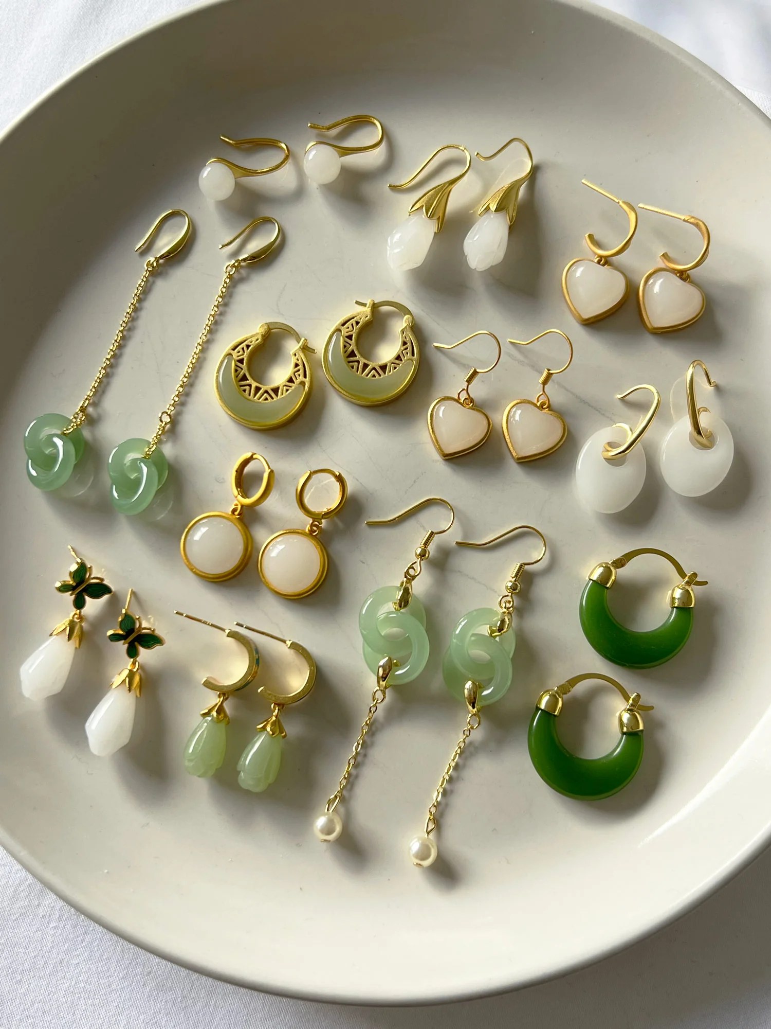 Round Jade Gold Huggies - Image 5