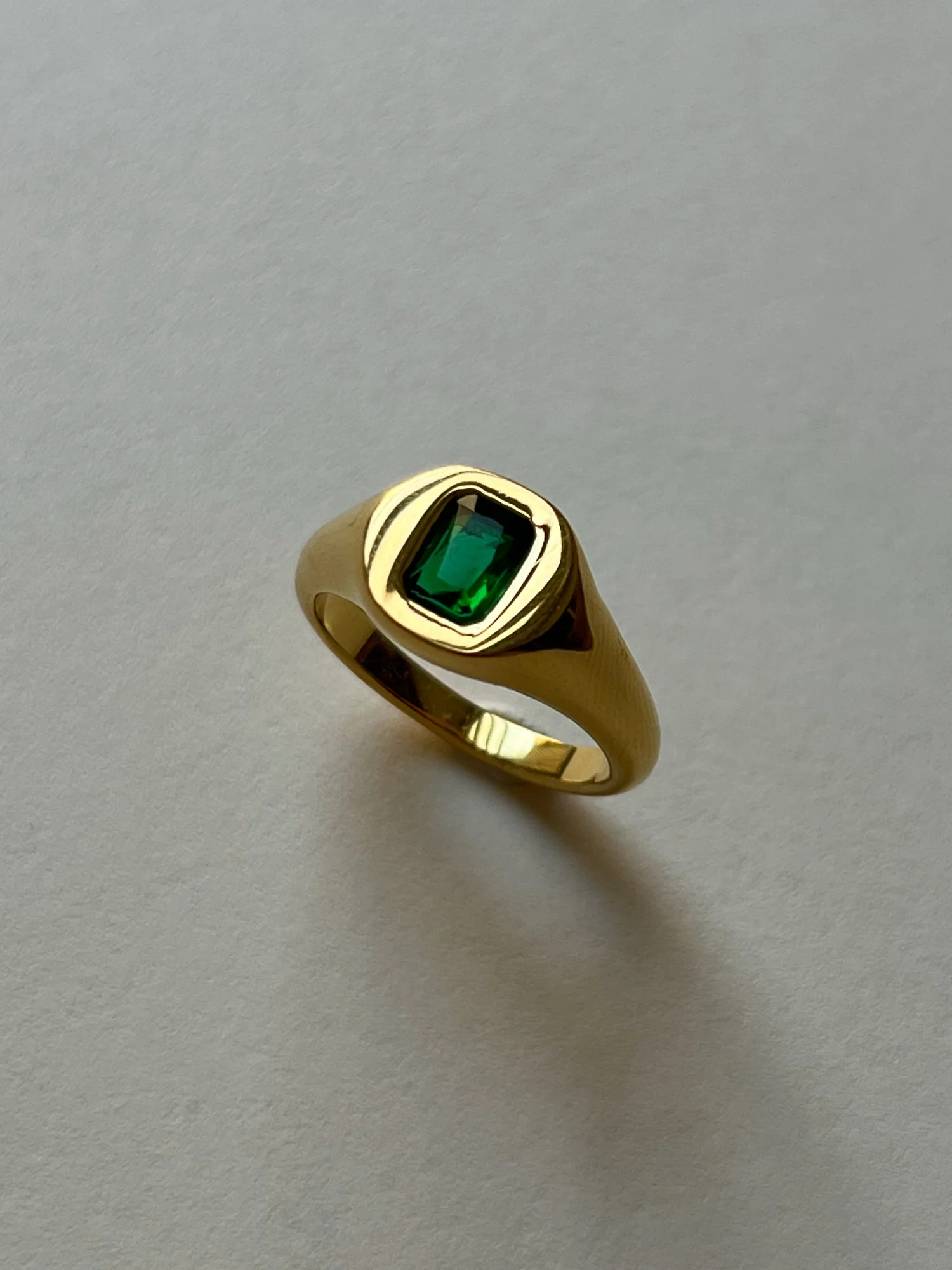 Signet Ring with Rectangular Gem - Emerald Green
