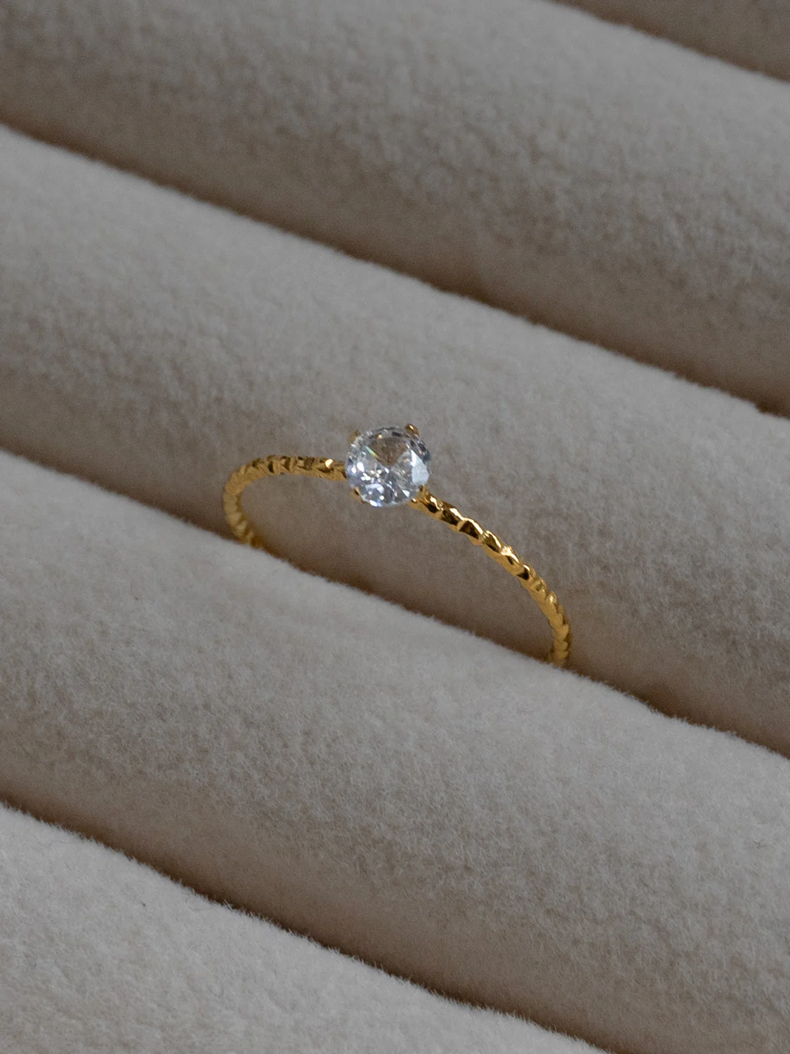 Solo Diamond Thin Textured Ring, Stainless Steel - Gold