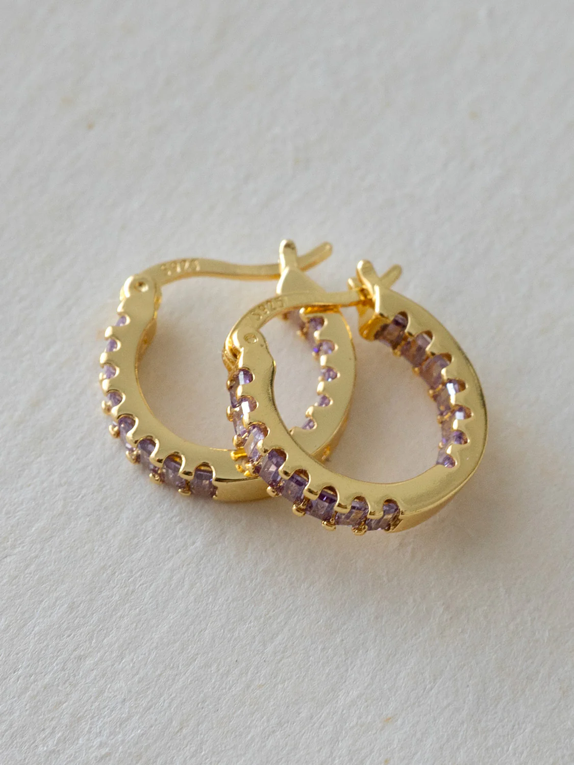 Sparkle Gemstone Mini Hoops, S925 - Lilac, Gold