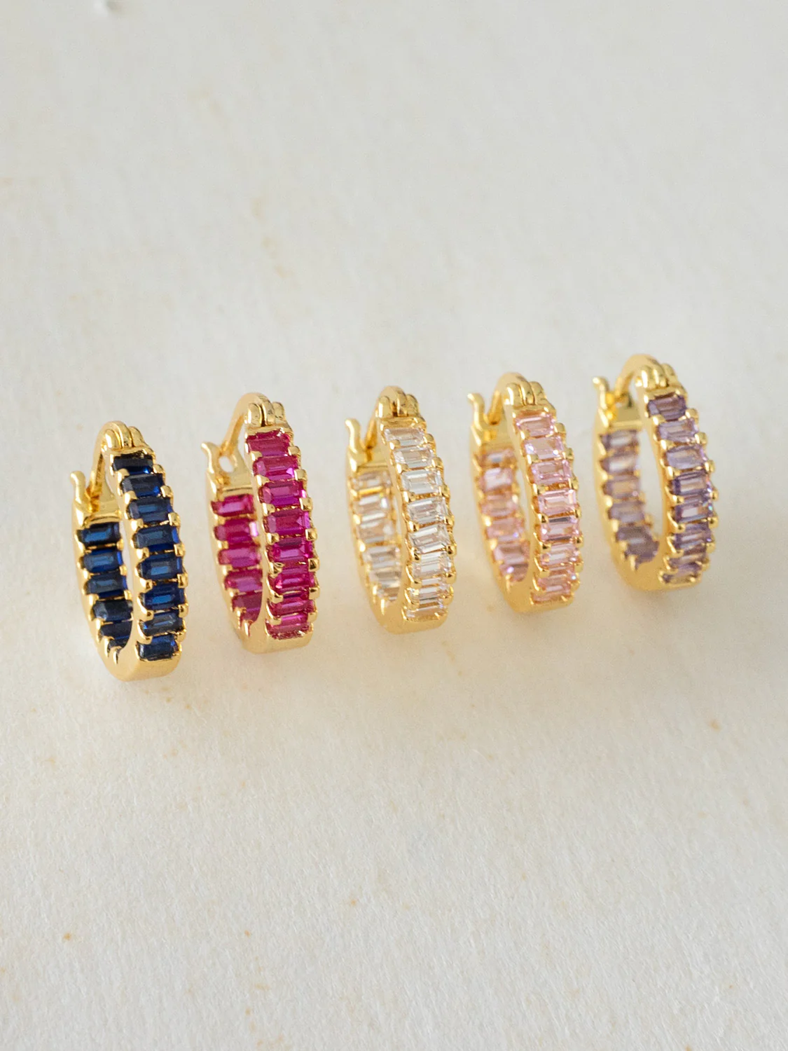 Sparkle Gemstone Mini Hoops, S925 - Clear, Gold - Image 2