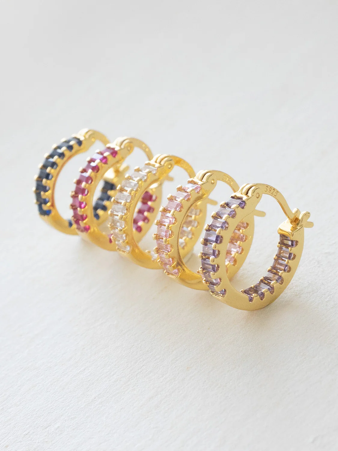 Sparkle Gemstone Mini Hoops, S925 - Clear, Gold - Image 5