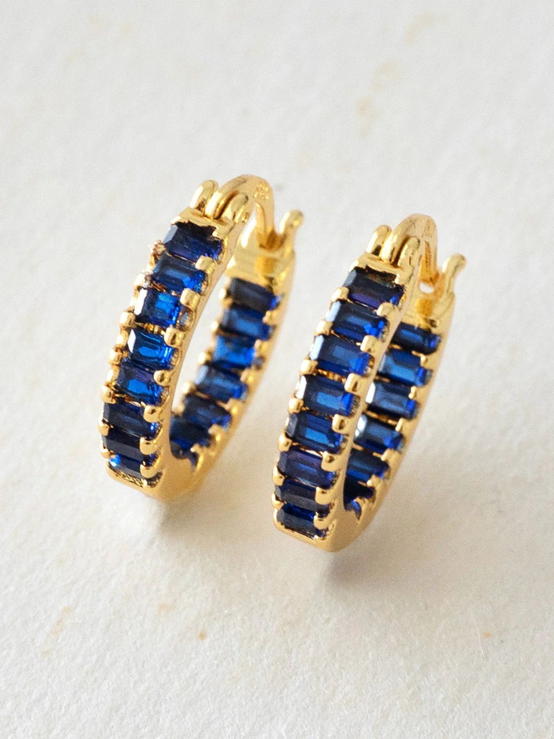 Sparkle Gemstone Mini Hoops, S925 - Royal Blue, Gold