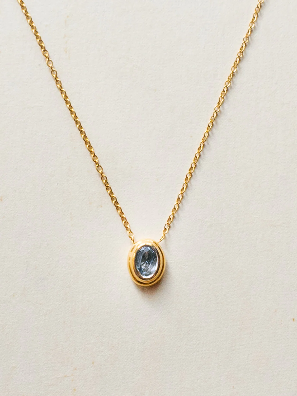 Stainless Steel Necklace With Oval Gemstone - Cornflower Blue