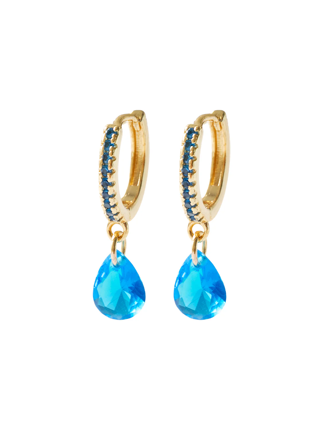 Teardrop Dangle Huggies, S925 - Aqua Blue, Gold