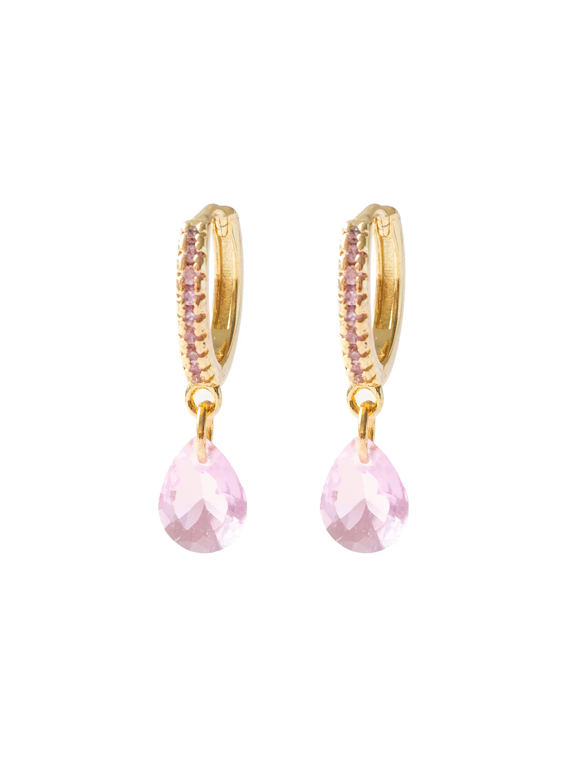 Teardrop Dangle Huggies, S925 - Light Pink, Gold