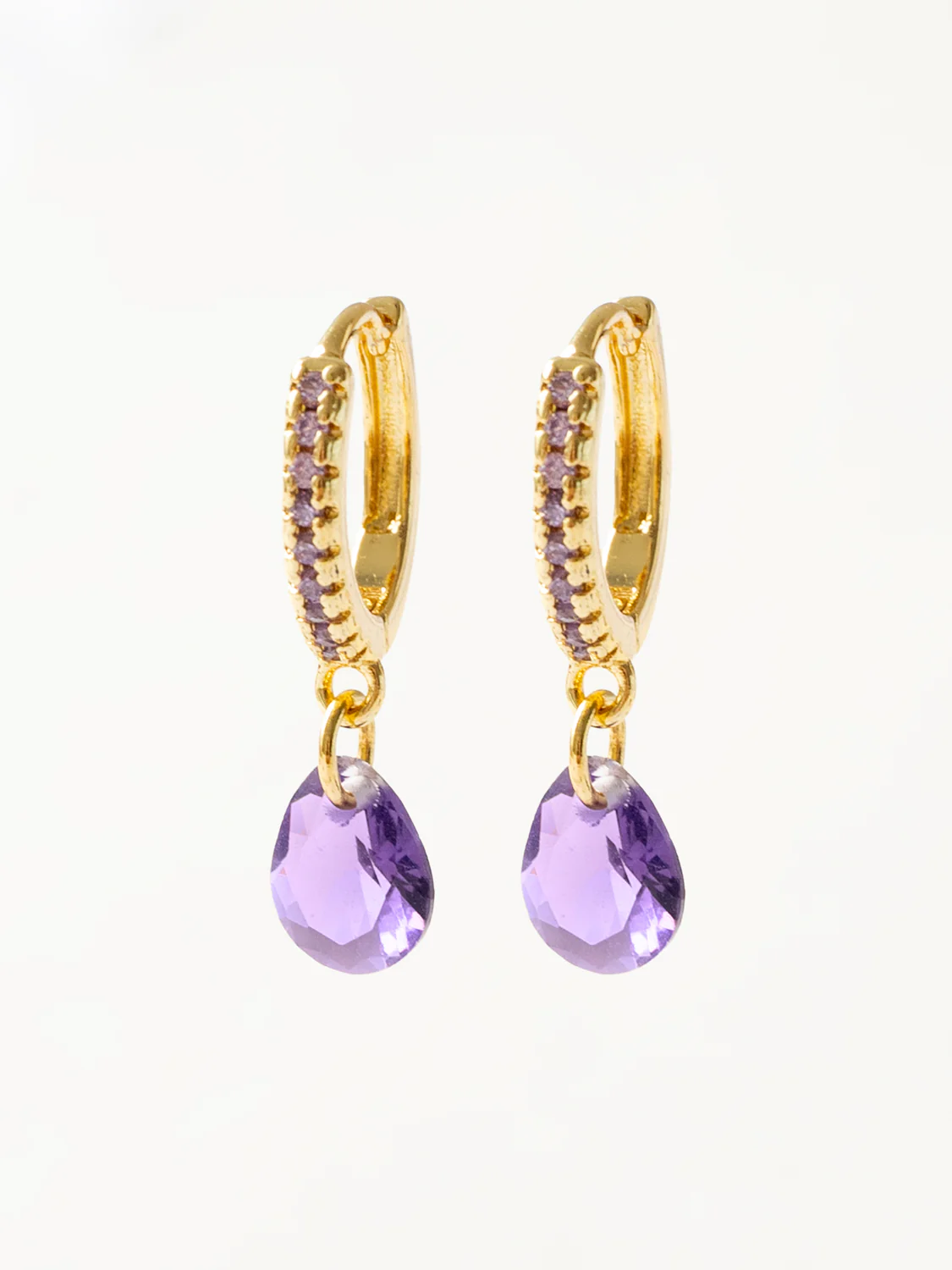 Teardrop Dangle Huggies, S925 - Purple, Gold