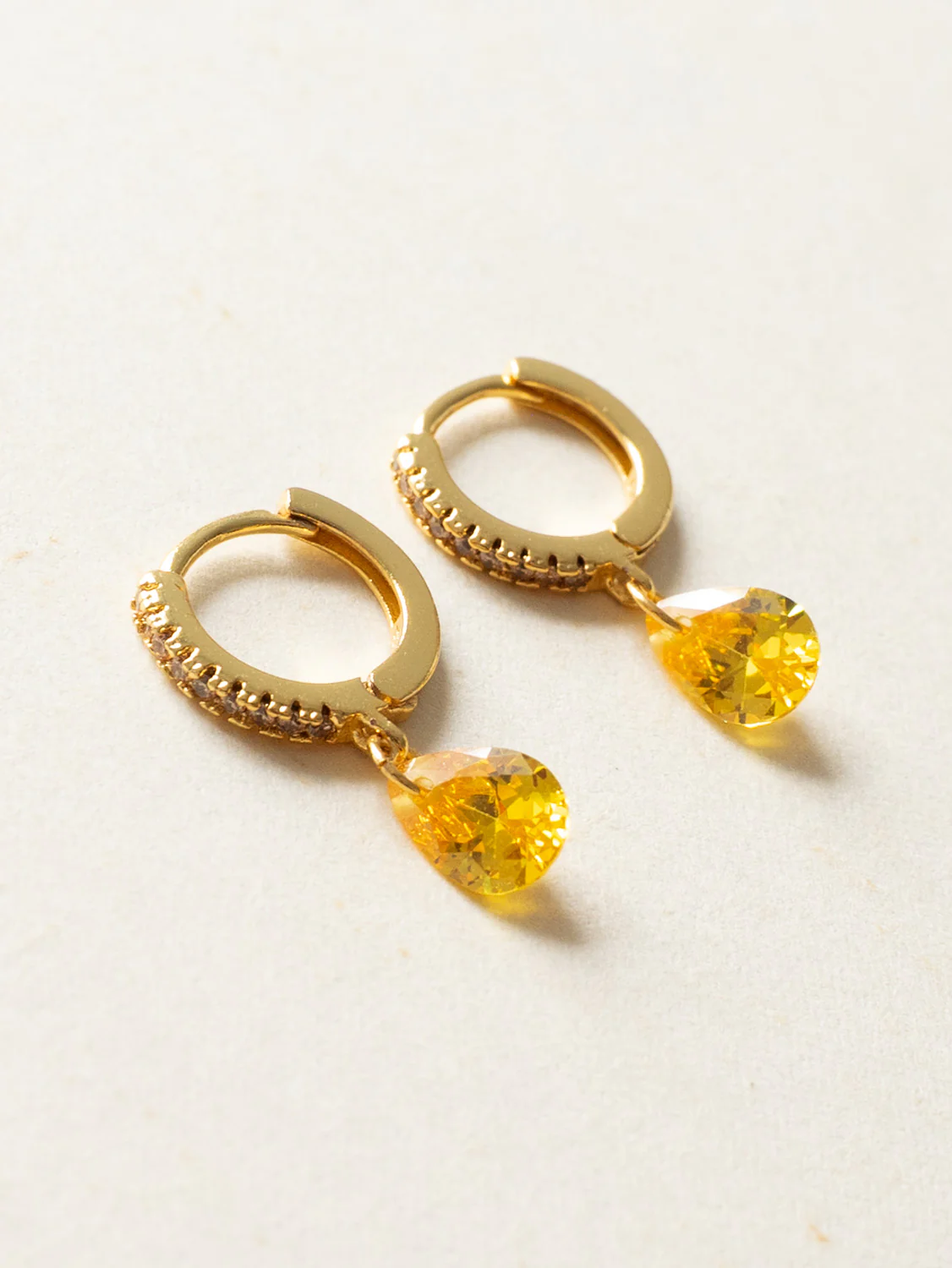 Teardrop Dangle Huggies, S925 - Sunshine Yellow, Gold