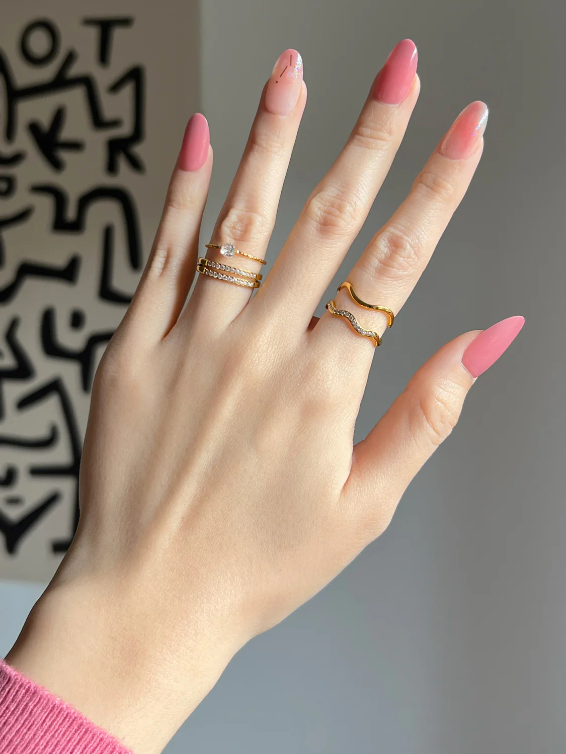 Thin Wave Ring, Stainless Steel - Gold - Image 4
