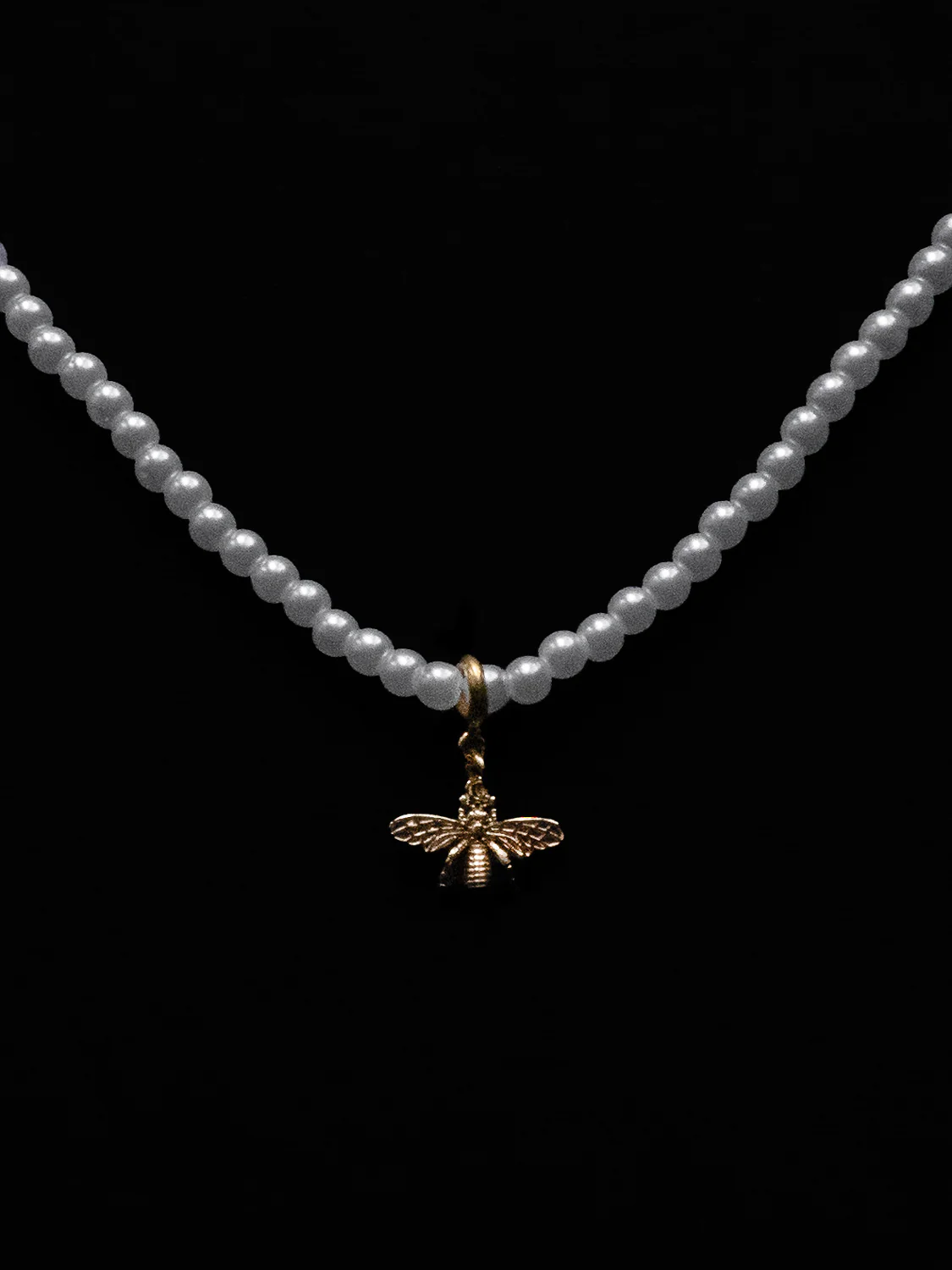 Tiny Pearl Necklace with Bee Charm