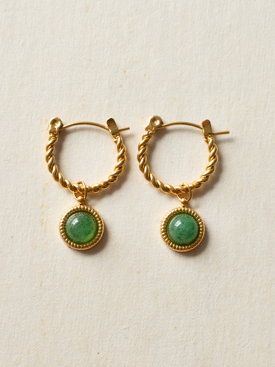 Twist Hoops With Aventurine Stone
