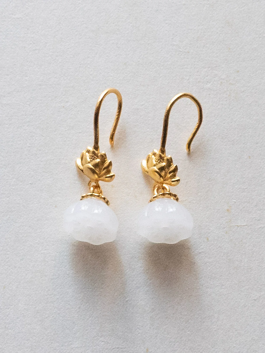 White Jade Lotus Earrings