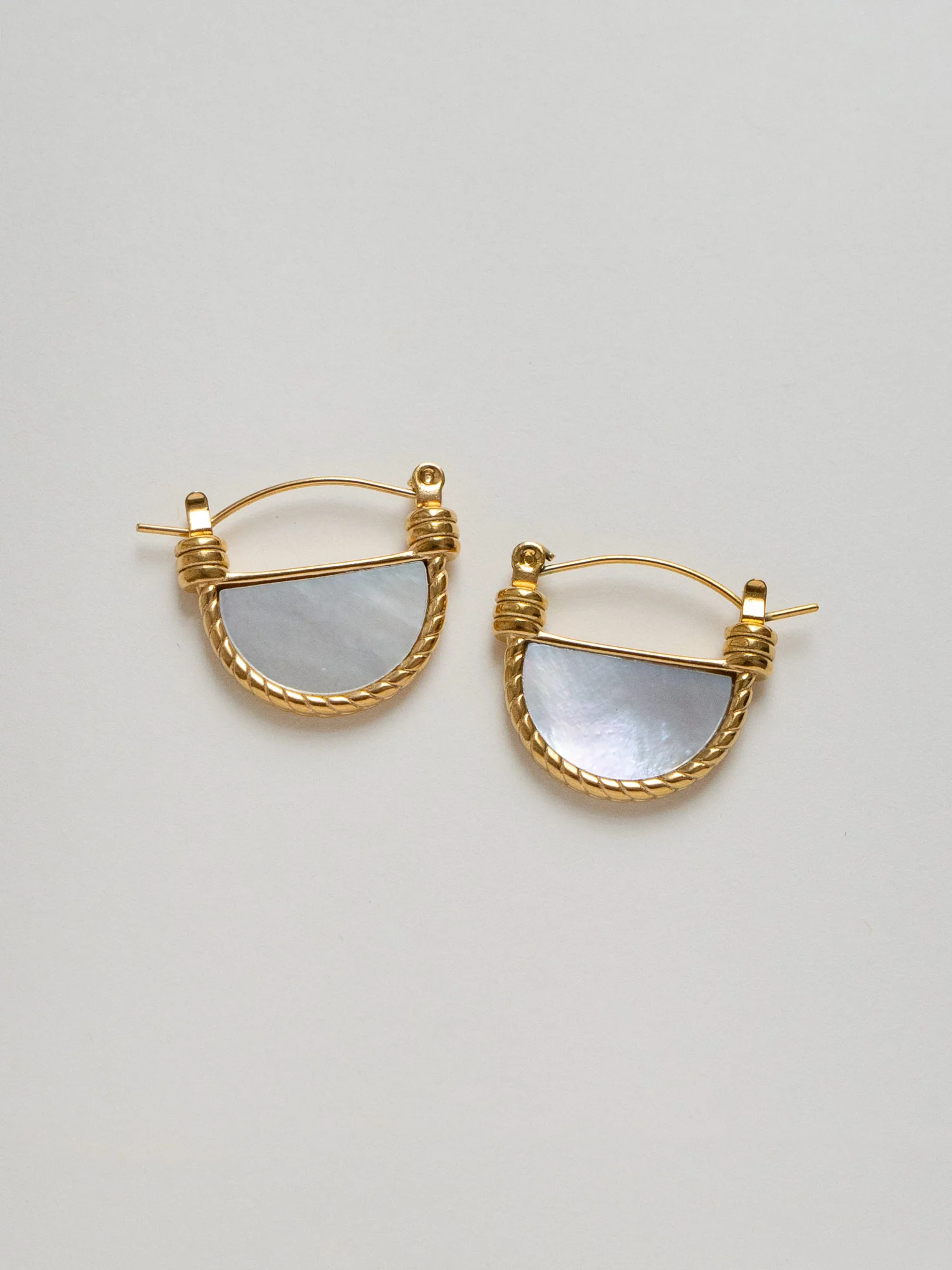 White Marble Shell Petite Hoops